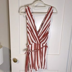 White & Burnt Orange Stripped Romper